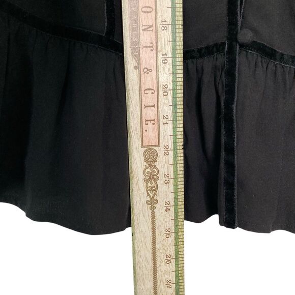 Frame Women's Black Sleeveless V-Neck Peplum Blouse Top Size Medium Velvet Trim - Picture 8 of 15